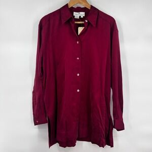 The Works Saks Fifth Avenue Silk Burgundy Button Up Shirt Top Women Size 10